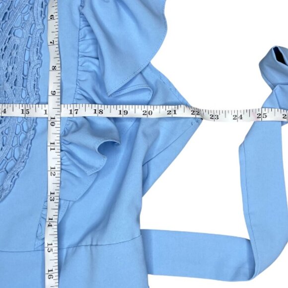 Women's Baby Blue Lace Bust Ruffled Sleeve Layered Hem Romper Waist Tie XXL - Picture 8 of 8